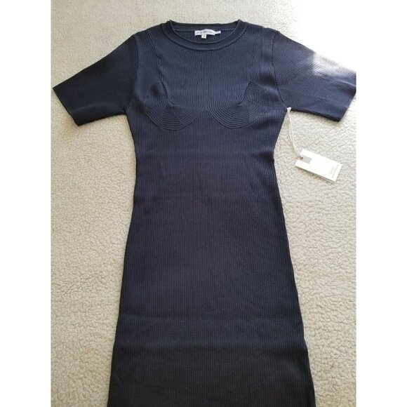 GOOD AMERICAN Short Sleeve Plaited Rib Mini Dress Midnight Navy Size 3/L - Picture 1 of 15